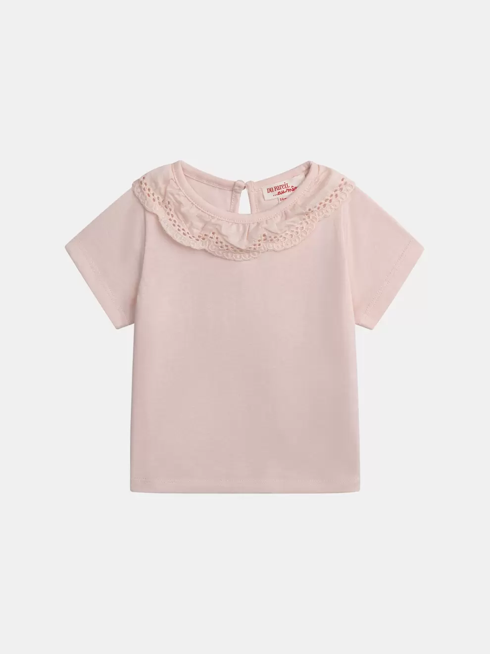 Brassière rose poudré à col brodé et volanté pour bébé fille