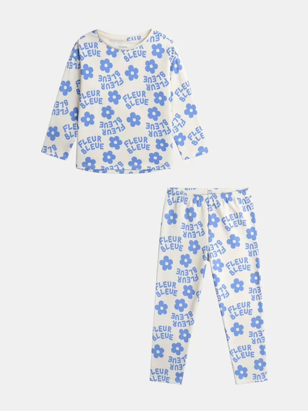Pyjama écru imprimé all-over fleuri bleu pour fille