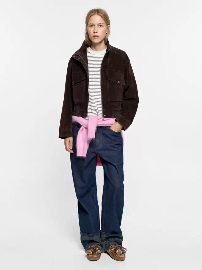 Veste en cuir avec col montant