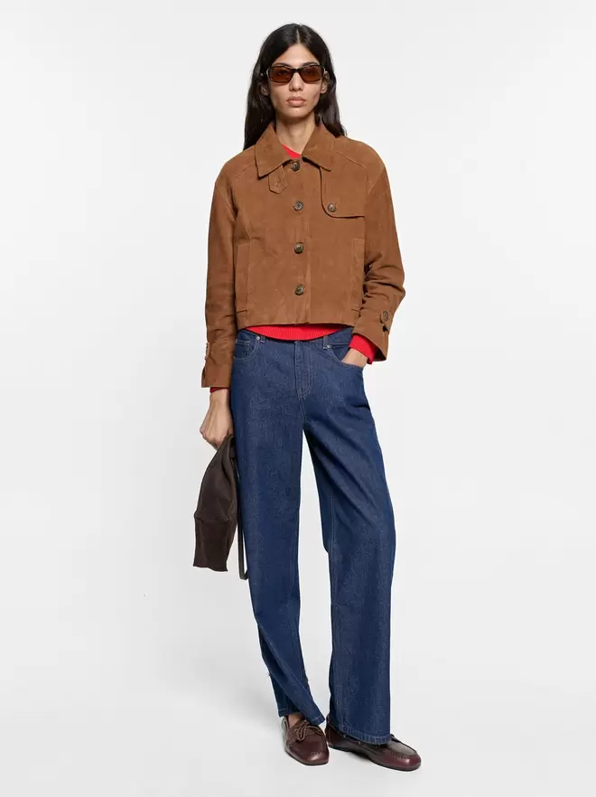 Veste en cuir avec col ajustable