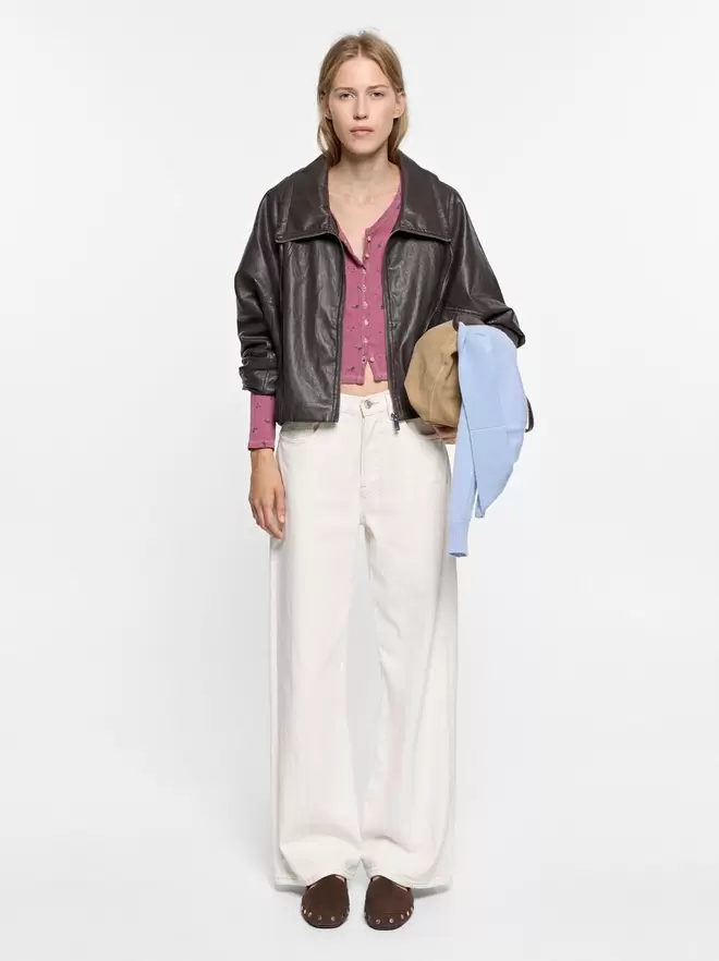 Veste effet cuir avec col polyvalent