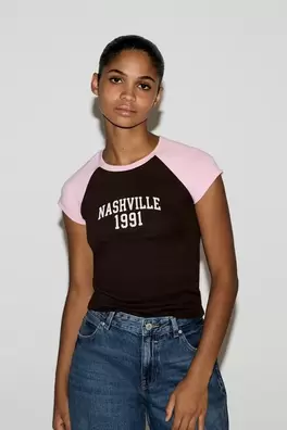 Printed raglan sleeve T-shirt