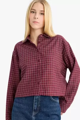 Chemise 100% coton à carreaux texturée à manches longues