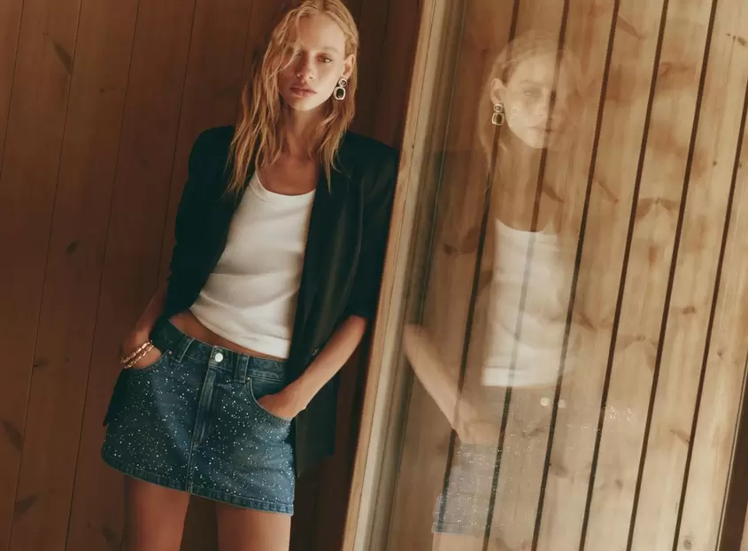 Rhinestone denim skort