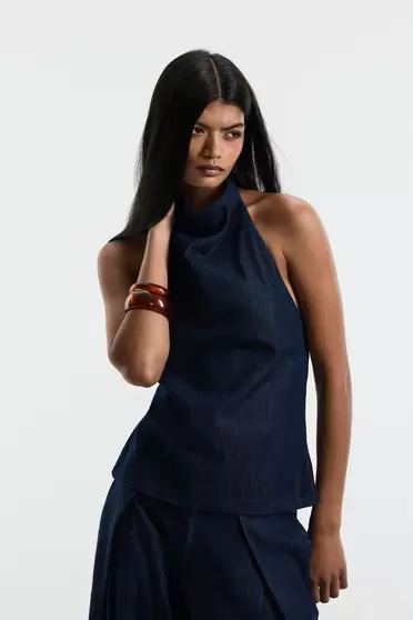 Indigo denim halter top