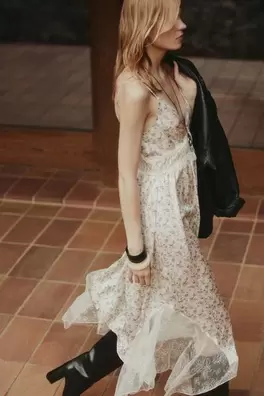 Printed midi dress with lace detail