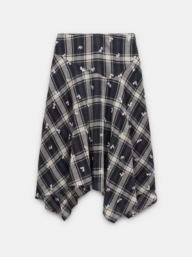 Jupe asymétrique à motifs carrés