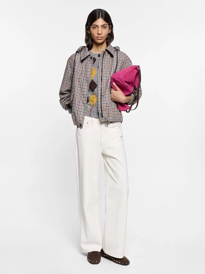 Manteau à motifs carrés déperlant