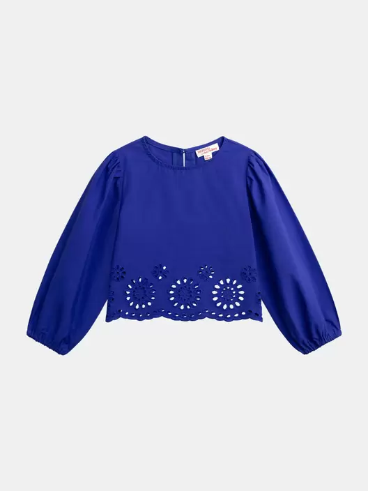 Chemisier bleu à broderie anglaise pour fille