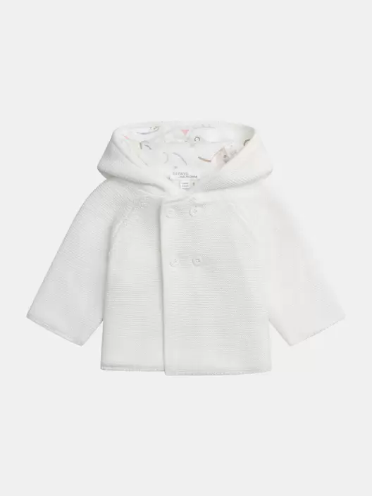 Gilet naissance en tricot à capuche