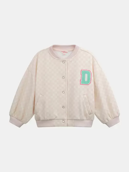 Veste teddy à damier rose et écru pour fille