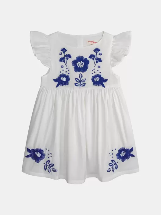 Robe blanc cassé à broderie fleurs pour fille