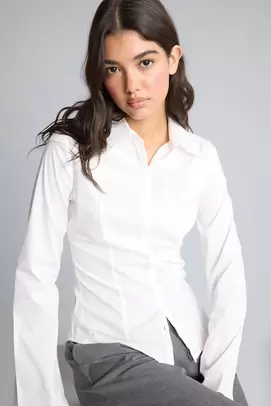 Chemise ajustée en popeline à manches longues