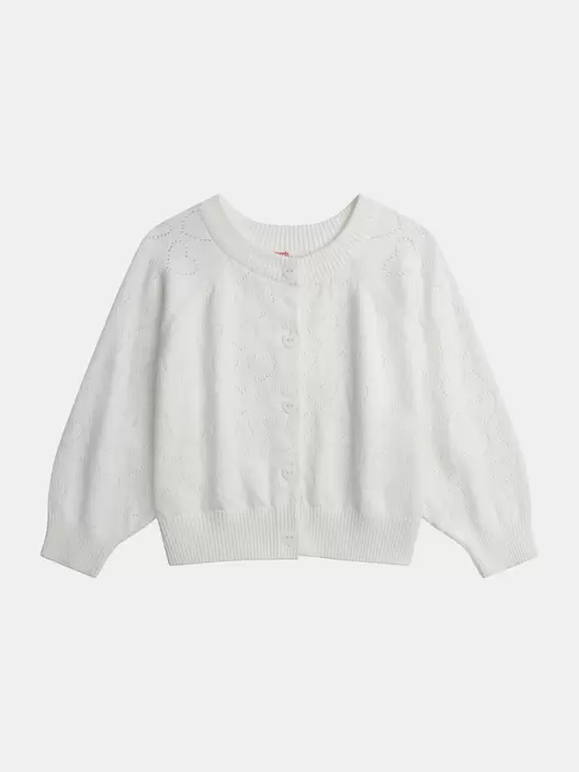 Cardigan blanc cassé ajourée coeur pour fille