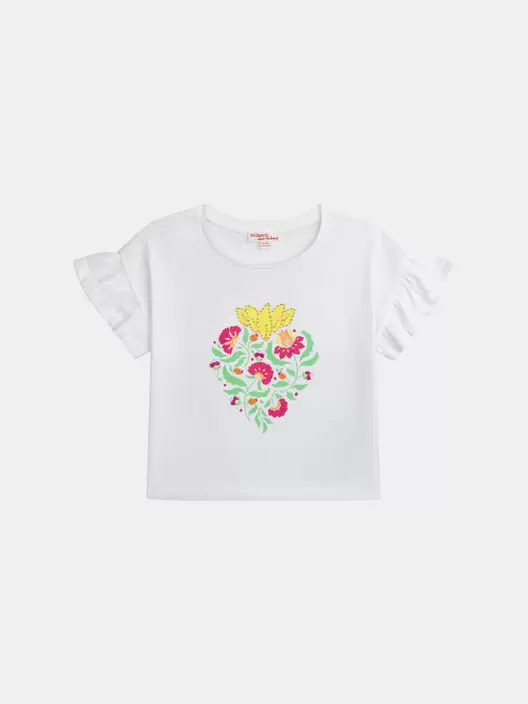 T-shirt blanc animation coeur pour fille