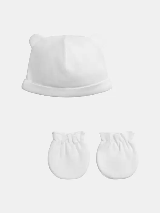 Lot bonnet et moufles de naissance