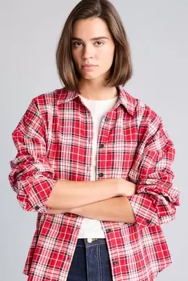 Chemise en flanelle à carreaux oversize 100% coton à épaules tombantes