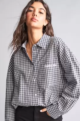 Chemise oversize à carreaux en coton à manches longues et texture gaufrée