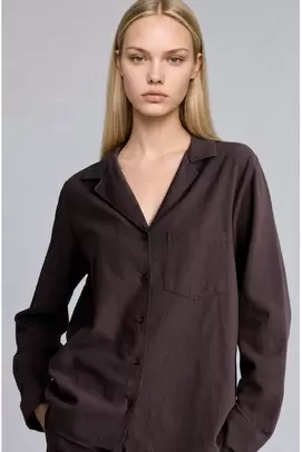 Chemise oversize longue en lin mélangé