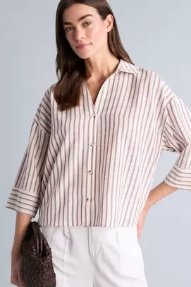 Chemise oversize effet lin rayée à manches longues