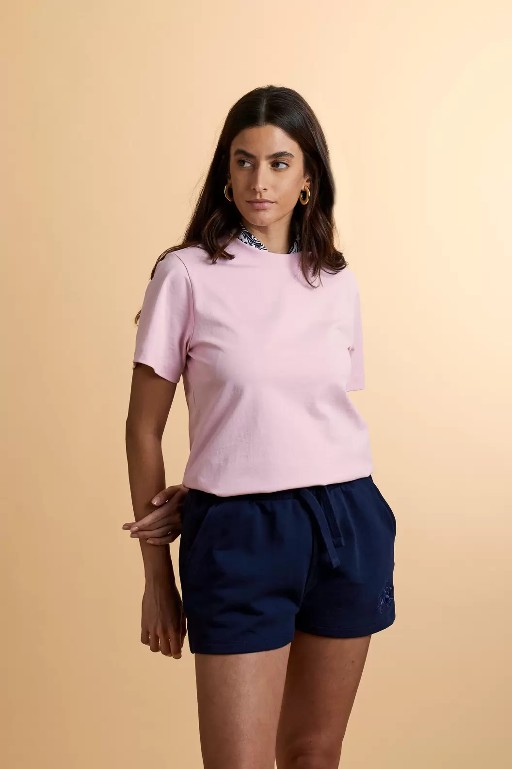 Women’s cotton jersey crew-neck T-shirt with maxi sleeve logo - Corina