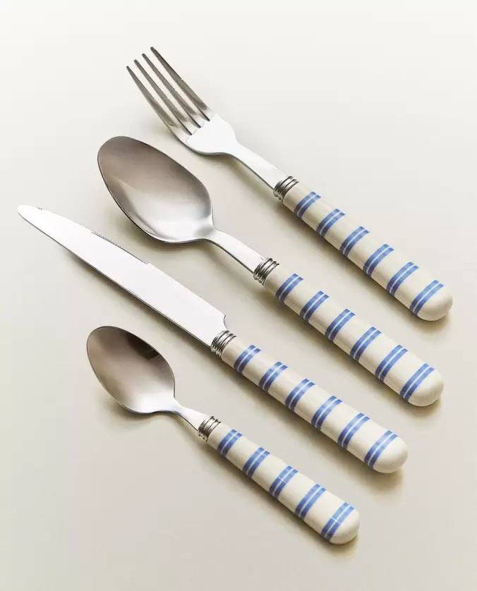 ENSEMBLE COUVERTS MANCHE RAYÉ (LOT DE 4)