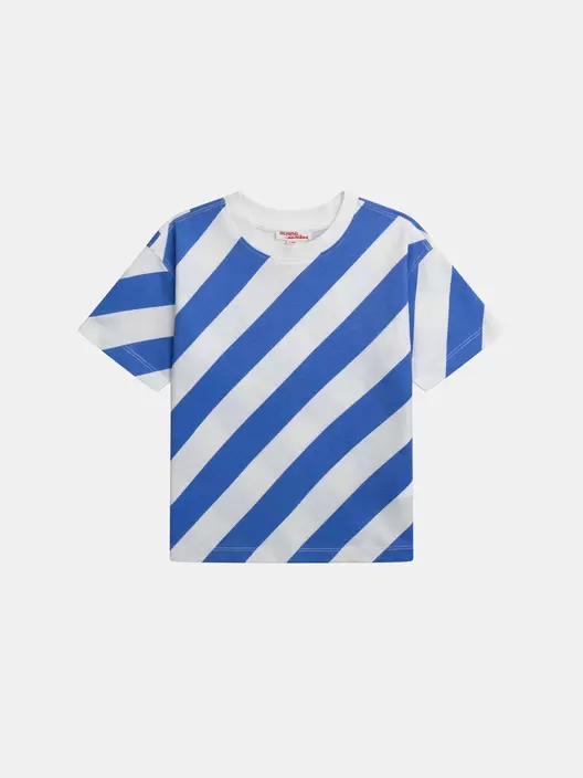T-shirt rayé écru et bleu manches courtes pour garçon