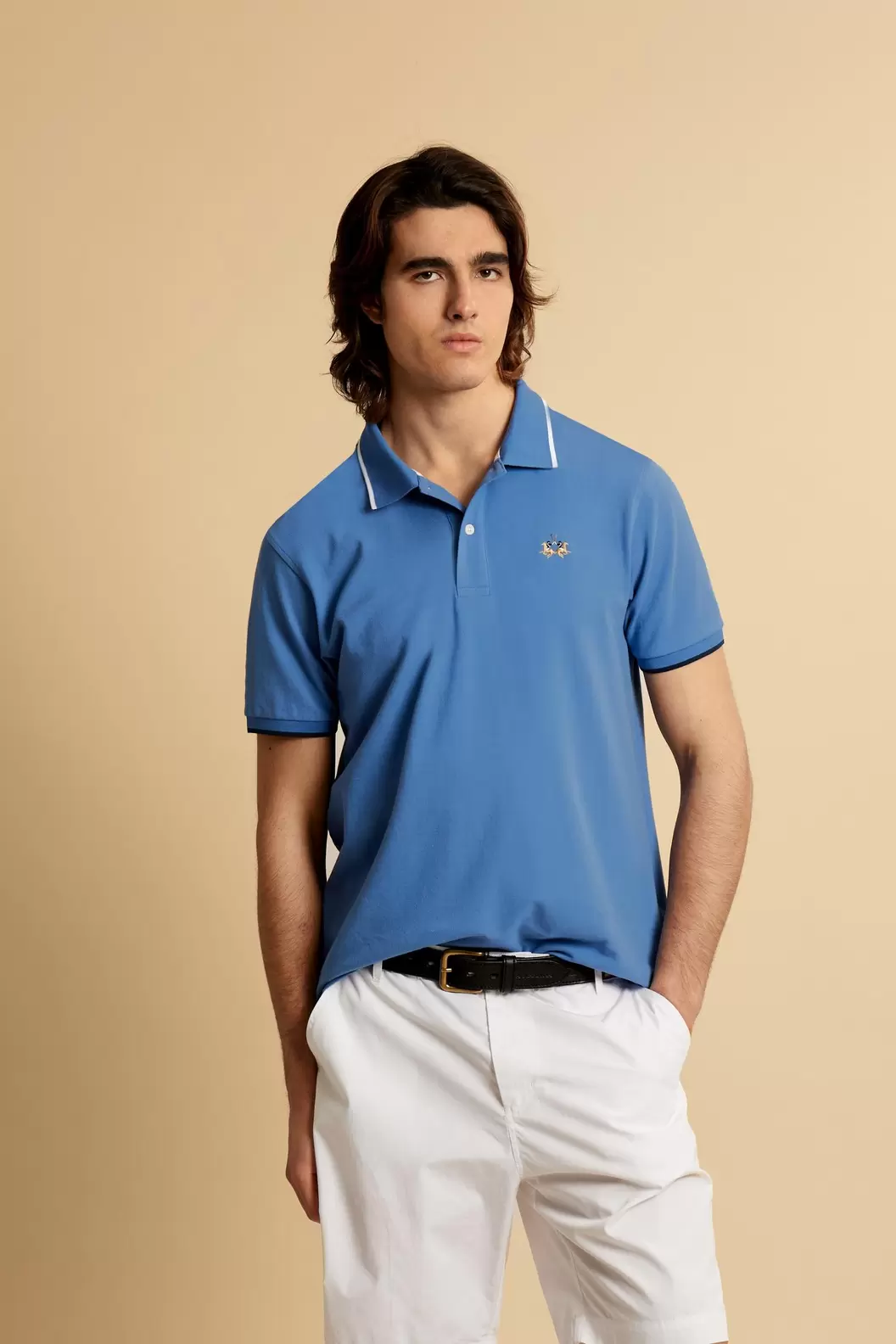 Men’s regular fit stretch piqué polo shirt – Russell