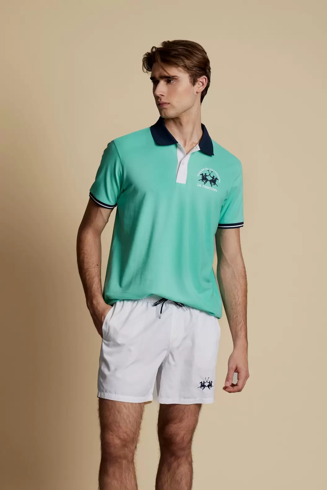 Men’s short sleeve stretch piqué polo shirt with contrast details – Trixie