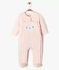 Pyjama en velours ouverture devant motif animal et pois dorés bébé