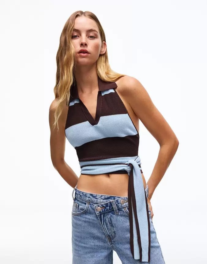 Top col polo noué dos