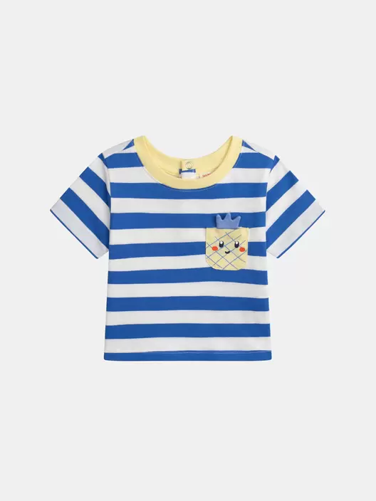 Tee-shirt rayé bleu et blanc à poche ananas pour bébé garçon