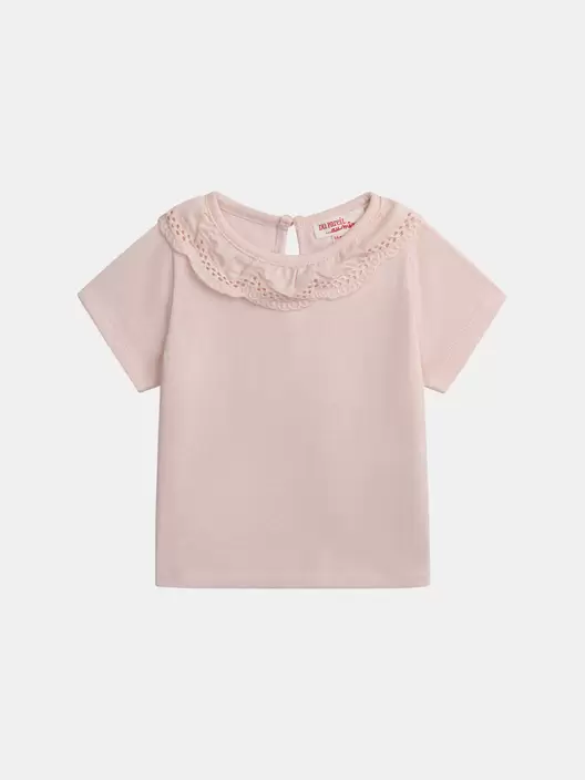 Brassière rose poudré à col brodé et volanté pour bébé fille