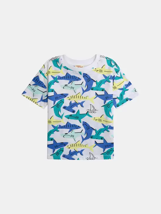 T-shirt blanc imprimé requins pour garçon