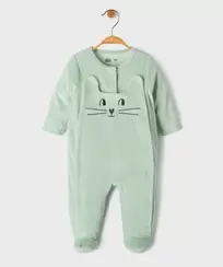 Pyjama en velours ouvert devant motif chat et pois bébé
