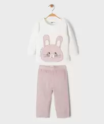 Pyjama en velours 2 pièces à motif lapin bébé