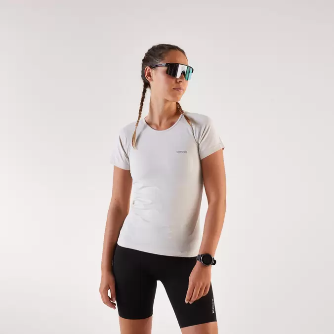 T-shirt running & trail sans couture femme, Kiprun run 500 confort beige