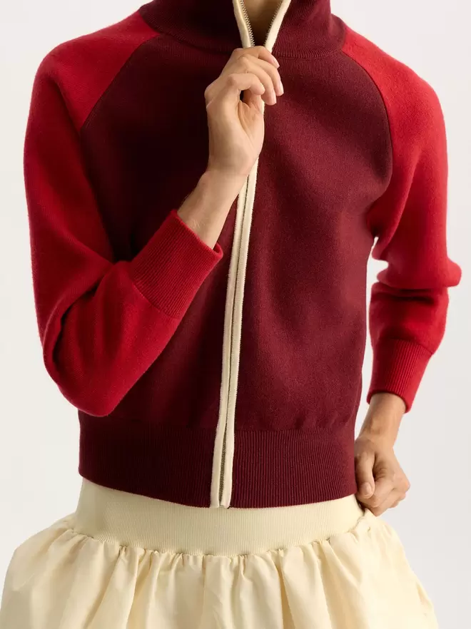 Cardigan en maille bicolore à fermeture éclair