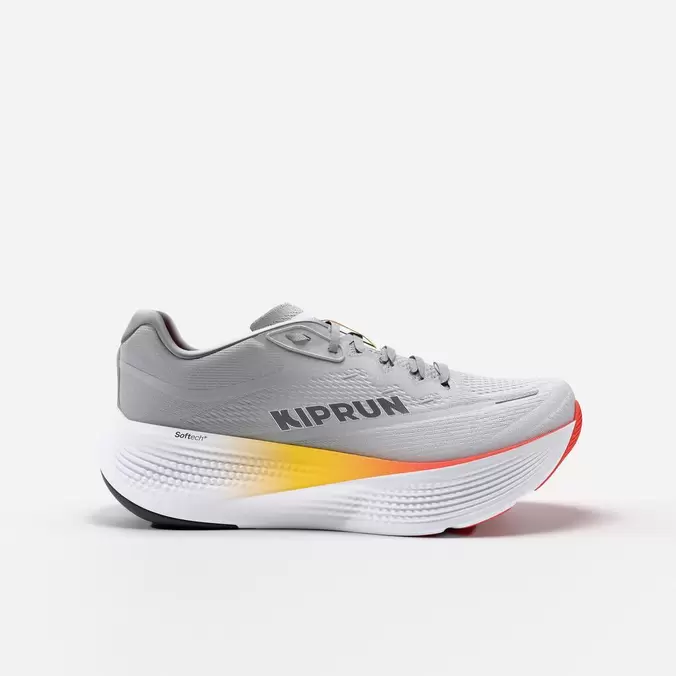Chaussures de running route homme, Kiprun Kipride Max gris et orange