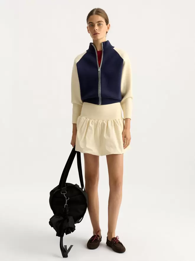 Cardigan en maille bicolore à fermeture éclair