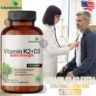 FutureBiotics Vitamine K2 + D3, Extrapuissante,Vitamine D 10,000 IU ,Vitamine K2 120 mcg 60 Caps