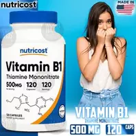 Nutricost Vitamine B1 (Thiamine) 500mg Mononitrate de thiamine,120 Capsules