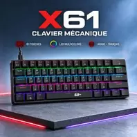 SH لوحة مفاتيح ألعاب ميكانيكية T61 بنسبة 60% - 63 مفتاحًا - إضاءة خلفية RGB - مفاتيح Blue مقاومة للظلال مع اتصال USB سلكي