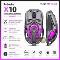 K-Snake ماوس الألعاب اللاسلكي X11 – ثلاثي الأوضاع بلوتوث/2.4 جيجا هرتز/USB-C، مستشعر PixArt PAW3311 بدقة 22000 نقطة في البوصة، قاعدة شحن مغناطيسية بإضاءة RGB، خفيف الوزن للغاية مع 5 أزرار قابلة للبرمجة ومقبض مانع للانزلاق