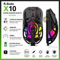 K-Snake ماوس الألعاب اللاسلكي X11 – ثلاثي الأوضاع بلوتوث/2.4 جيجا هرتز/USB-C، مستشعر PixArt PAW3311 بدقة 22000 نقطة في البوصة، قاعدة شحن مغناطيسية بإضاءة RGB، خفيف الوزن للغاية مع 5 أزرار قابلة للبرمجة ومقبض مانع للانزلاق