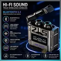 Écouteurs Sans Fil Bluetooth 5.3 M25 Gaming TWS avec Boîtier LED, Mode Jeu Faible Latence, ENC, Micro HD, Autonomie Prolongée