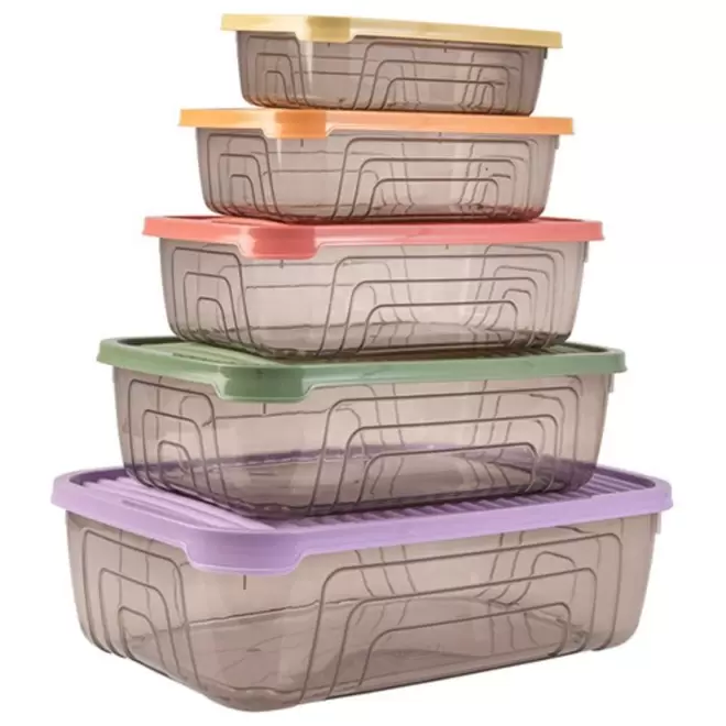 SET BOITES ALIM PLAST RECT DIV COUL 5PCS