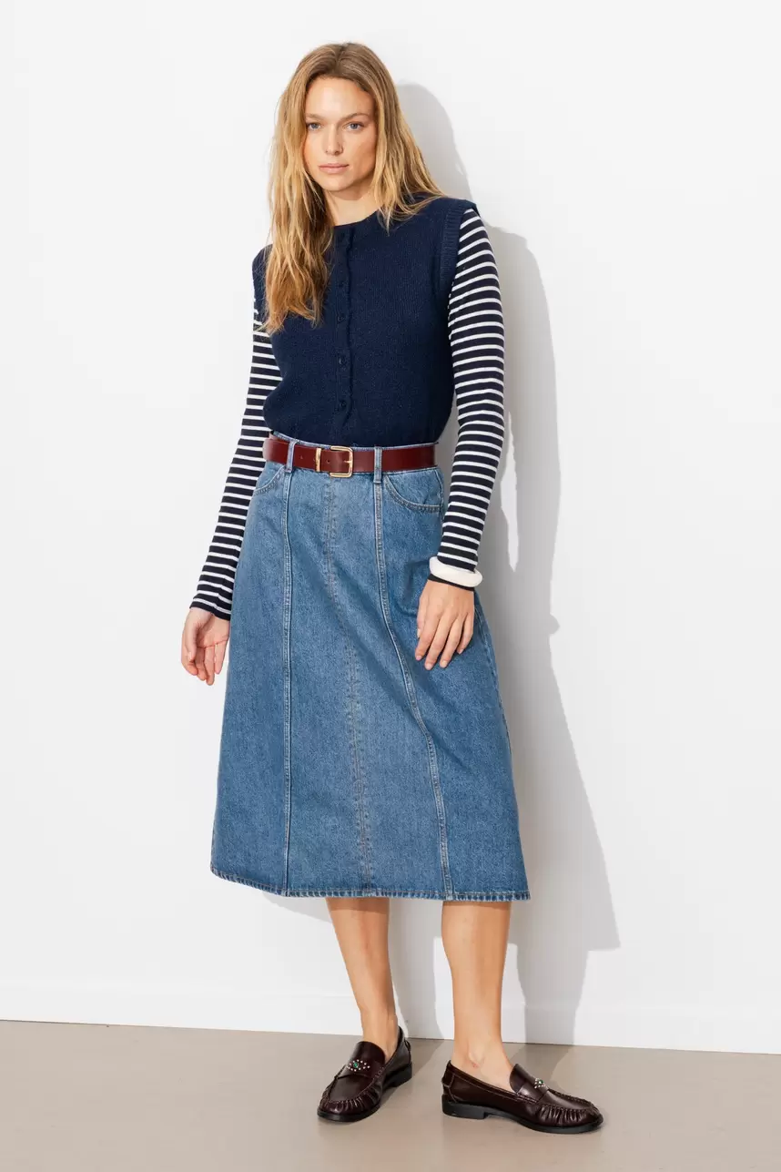 Jupe midi évasée en jean Femme