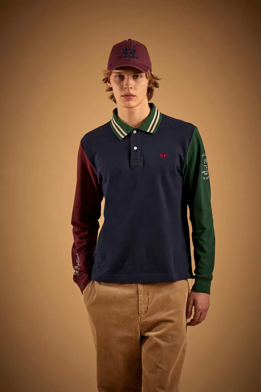 Men's piqué polo shirt with color block sleeves - Desmond