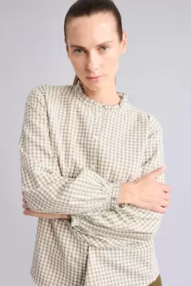 Chemise longue à manches longues gaufrée à col rond Coupe décontractée